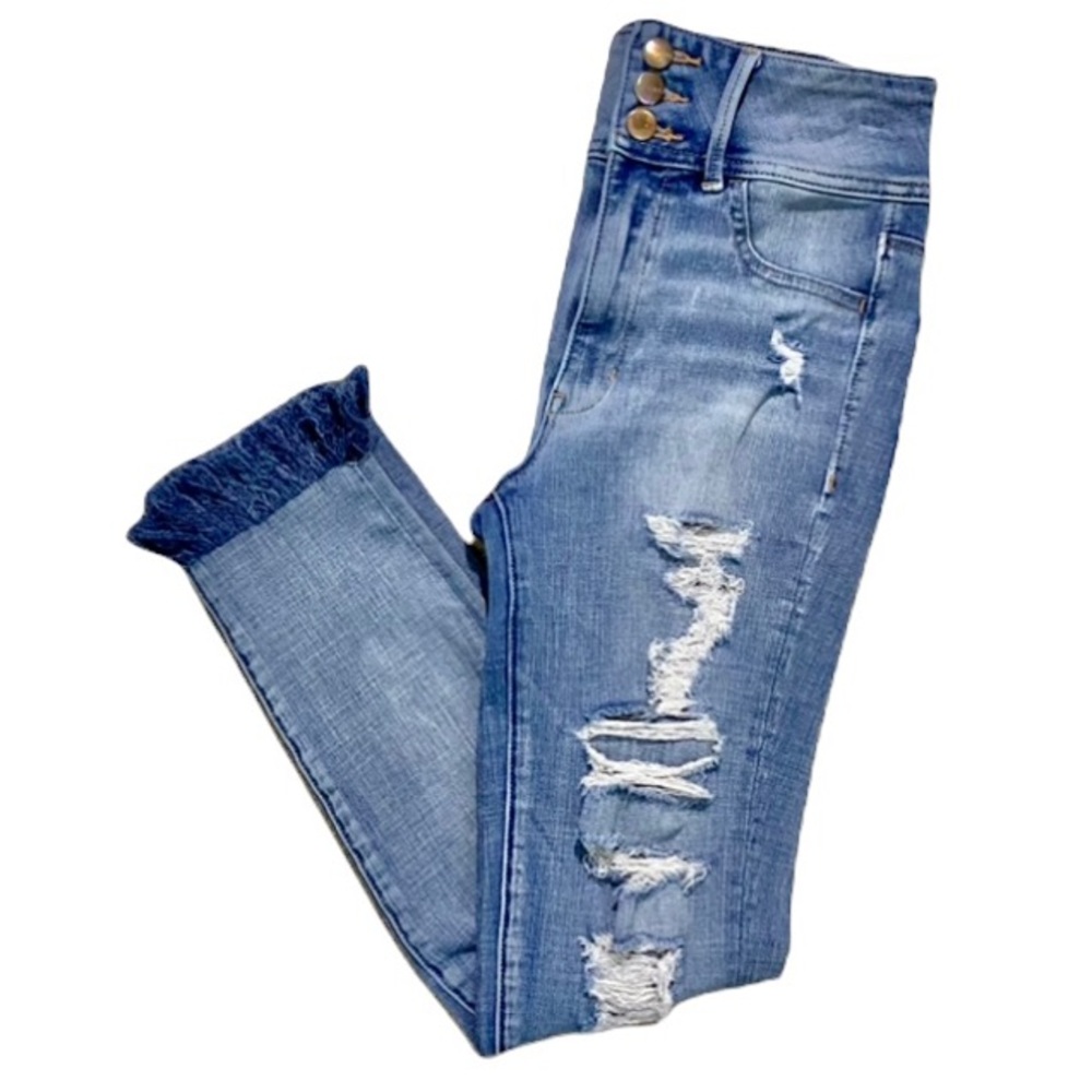 American Eagle Distressed Super High Rise Jegging - Frayed Hem - Ripped - size 2